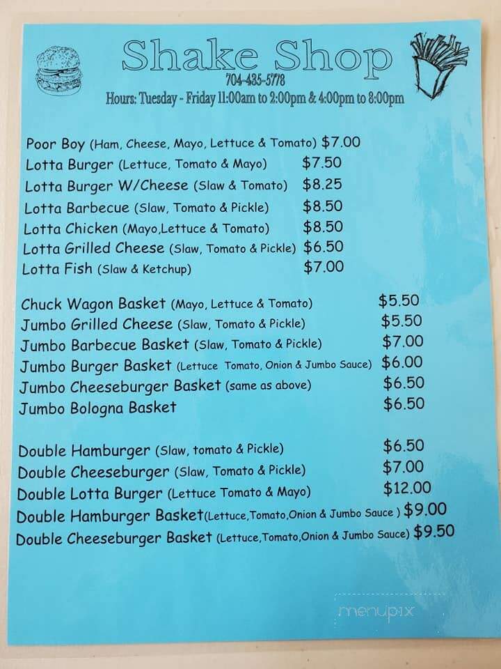 Shake Shop - Cherryville, NC menu_pic