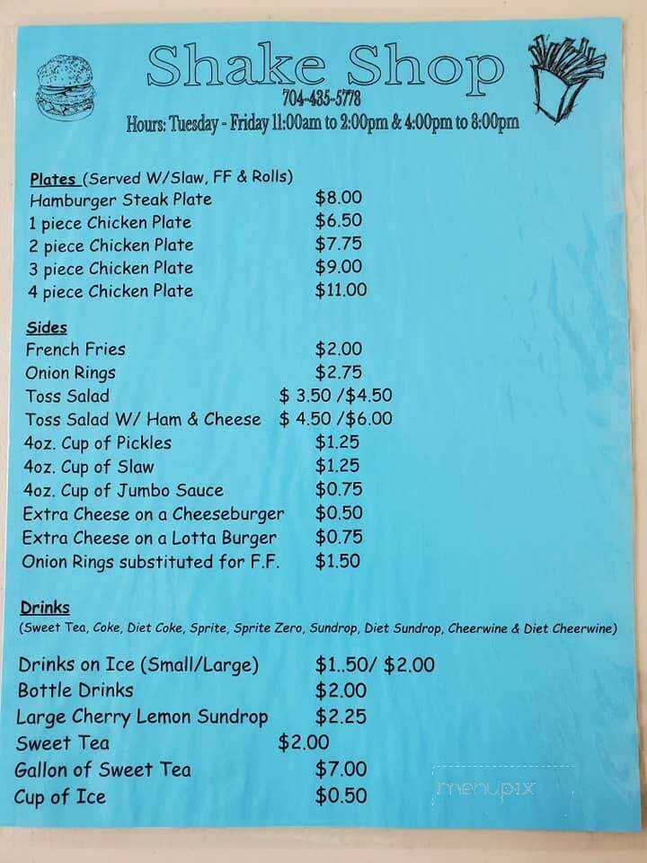 Shake Shop - Cherryville, NC menu_pic