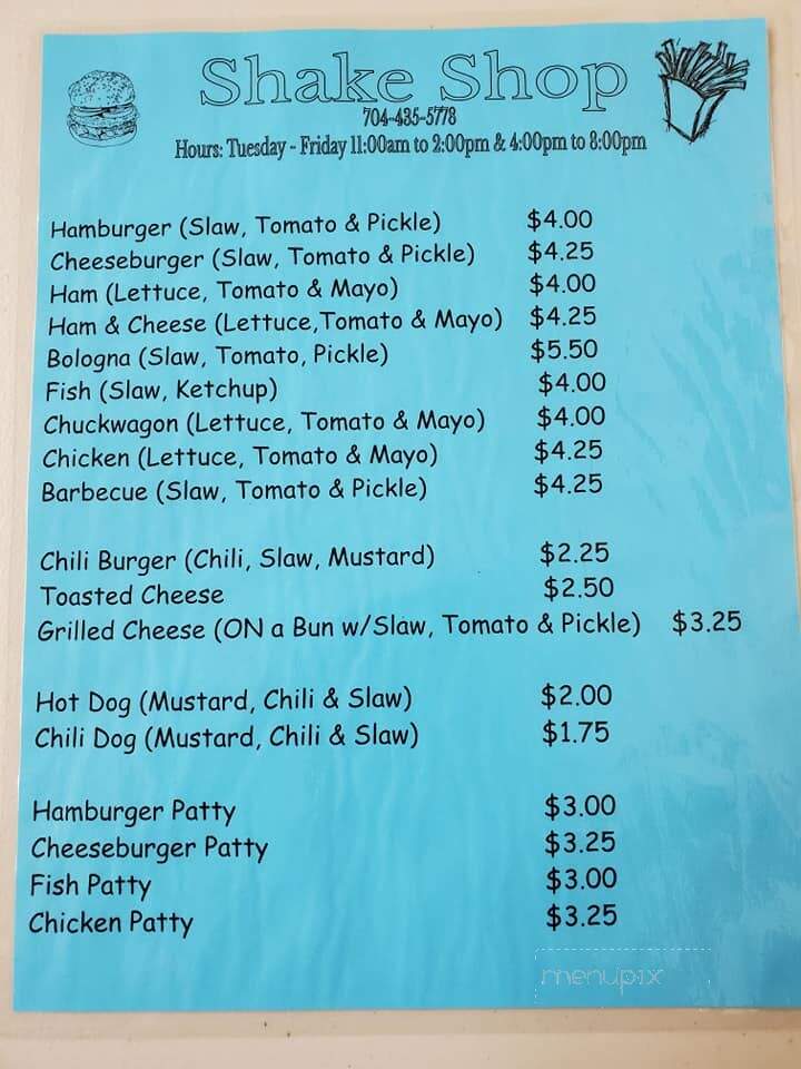 Shake Shop - Cherryville, NC menu_pic