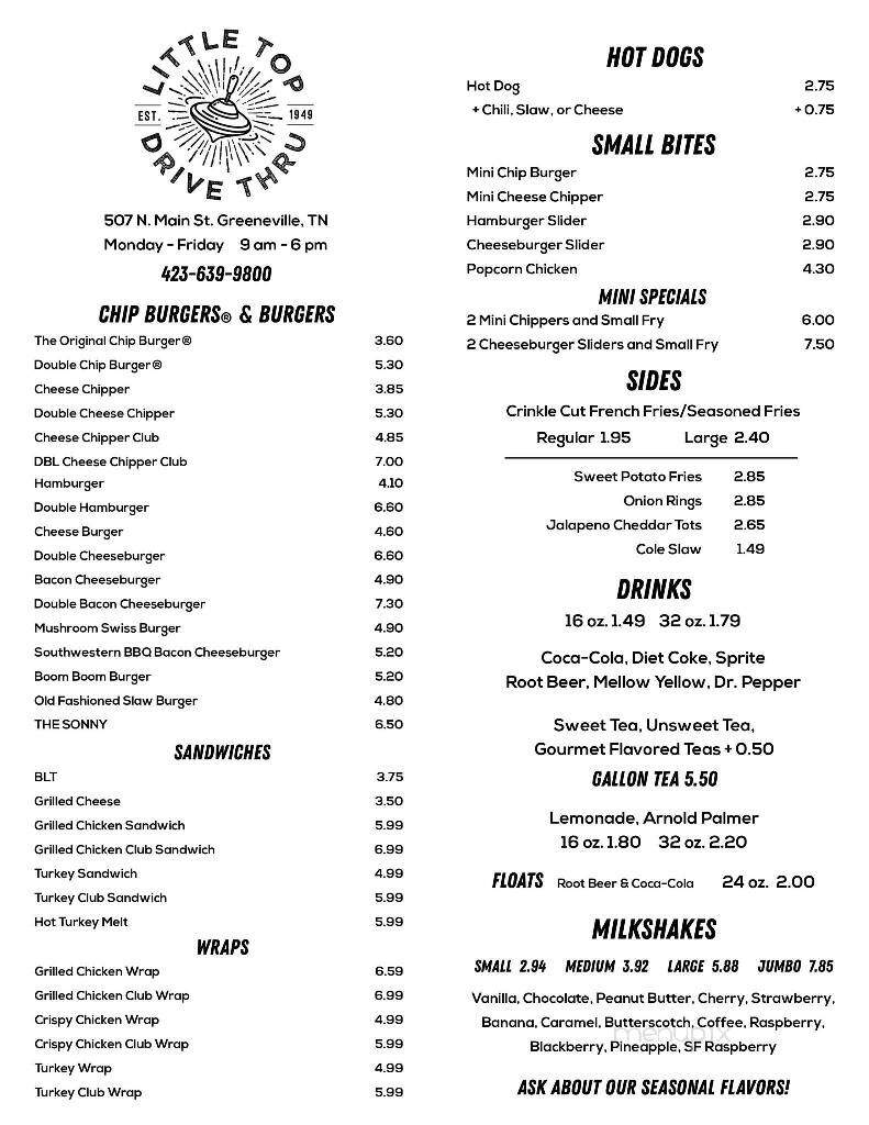 Little Top Drive-Thru - Greeneville, TN menu_pic