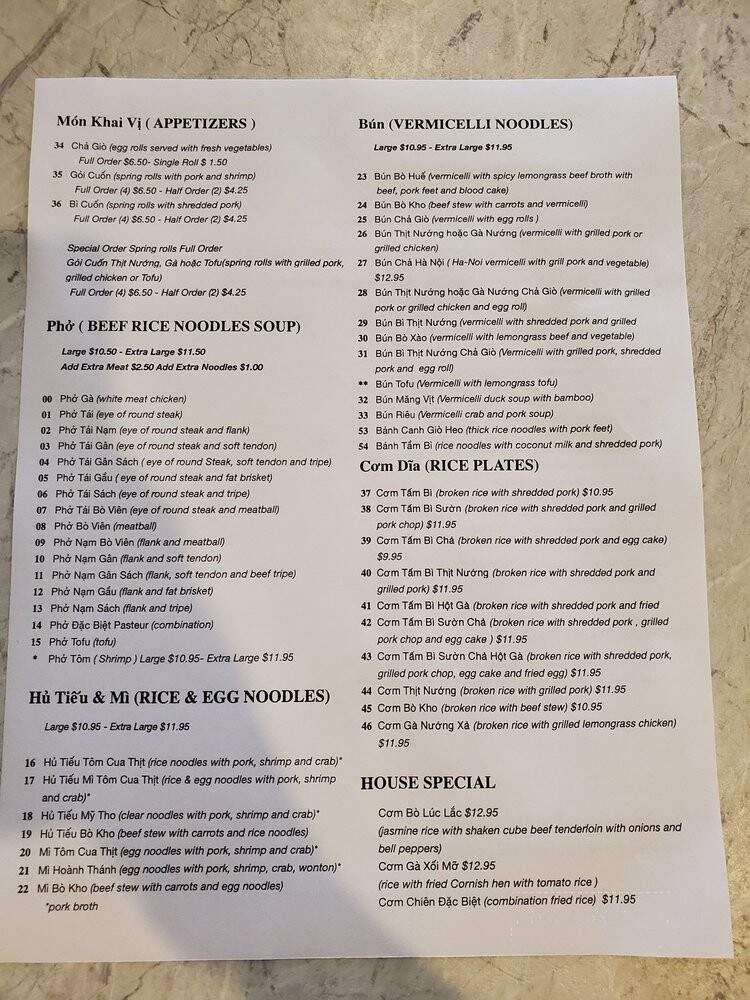 Pho Pasteur 2 - Carrollton, TX menu_pic