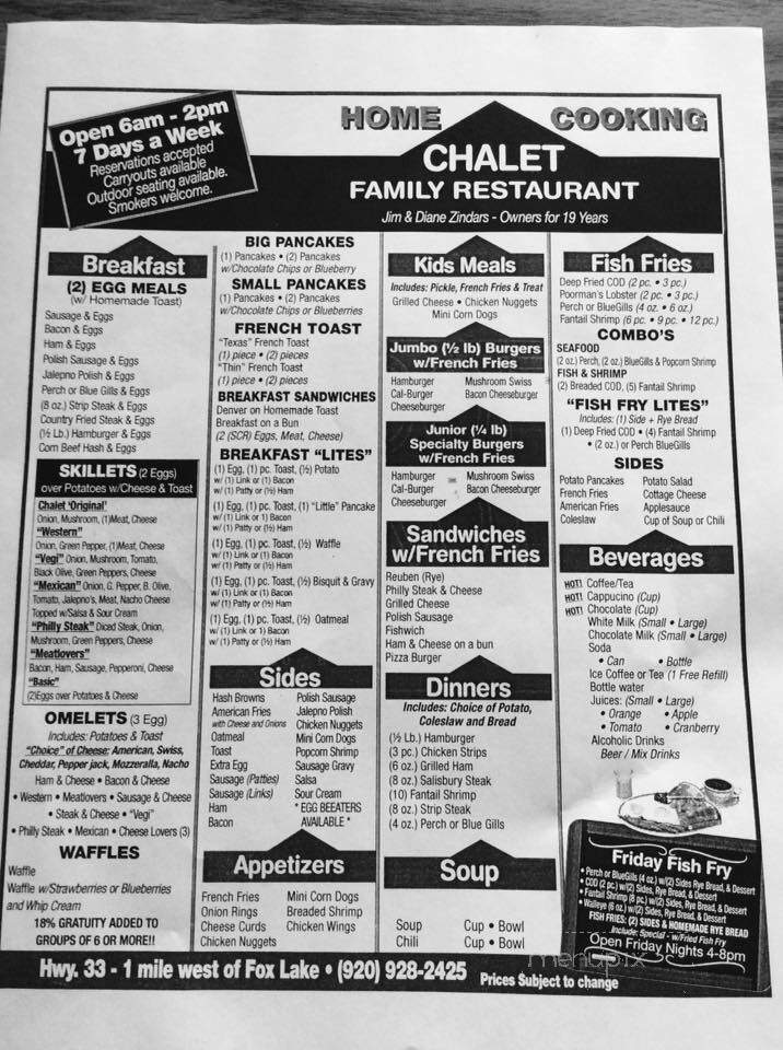 Chalet Of Fox Lake - Fox Lake, WI menu_pic
