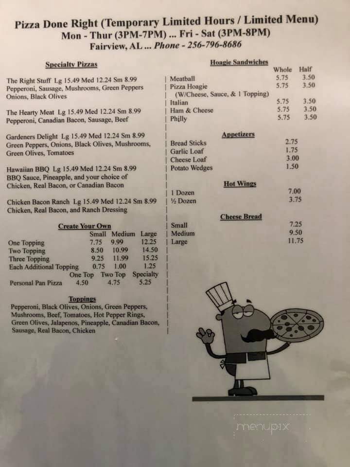 Pizza Done Right - Cullman, AL menu_pic
