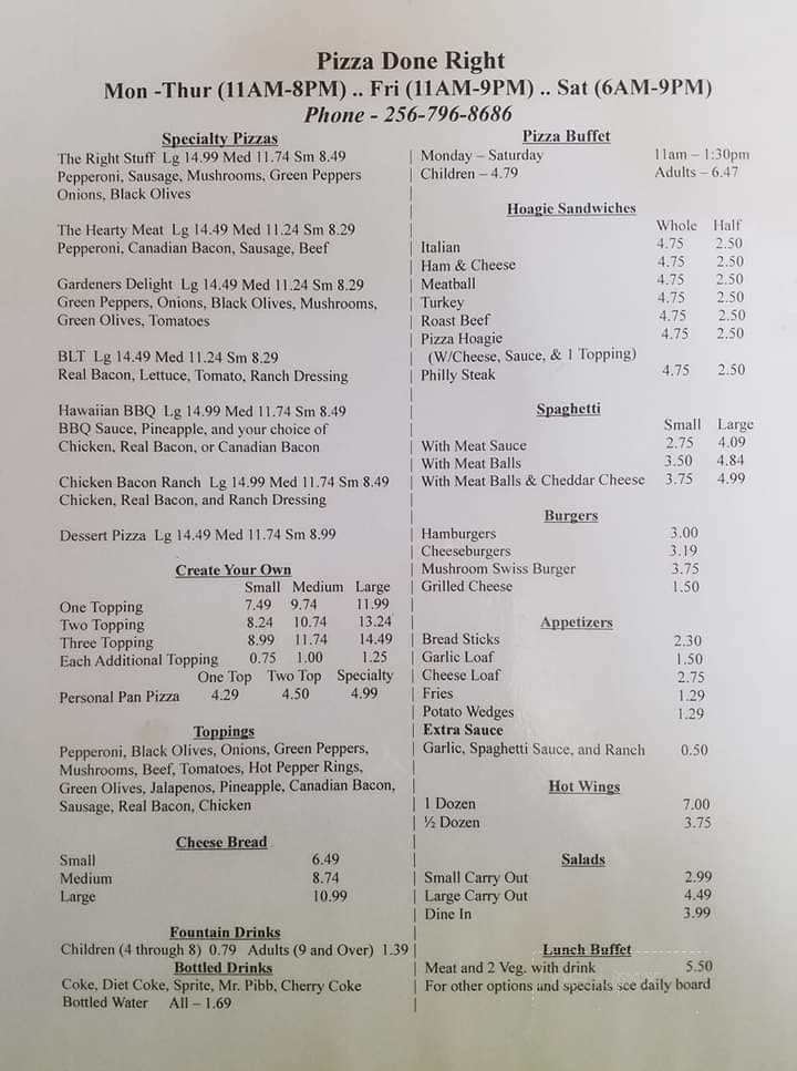 Pizza Done Right - Cullman, AL menu_pic