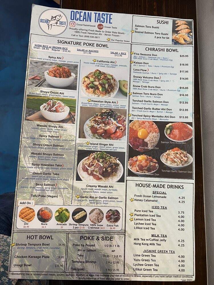 Ocean Taste - Honolulu, HI menu_pic
