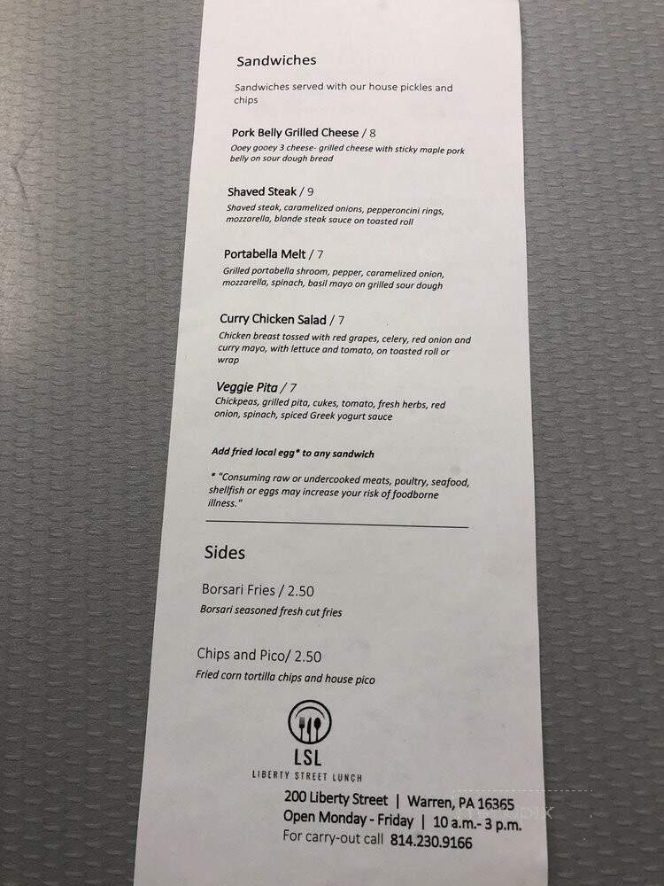 Liberty Street Lunch - Warren, PA menu_pic