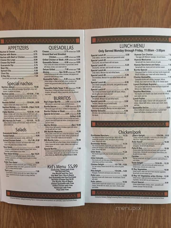 El Ray Azteca Mexican Restraunt Grill and Bar - Caryville, TN menu_pic
