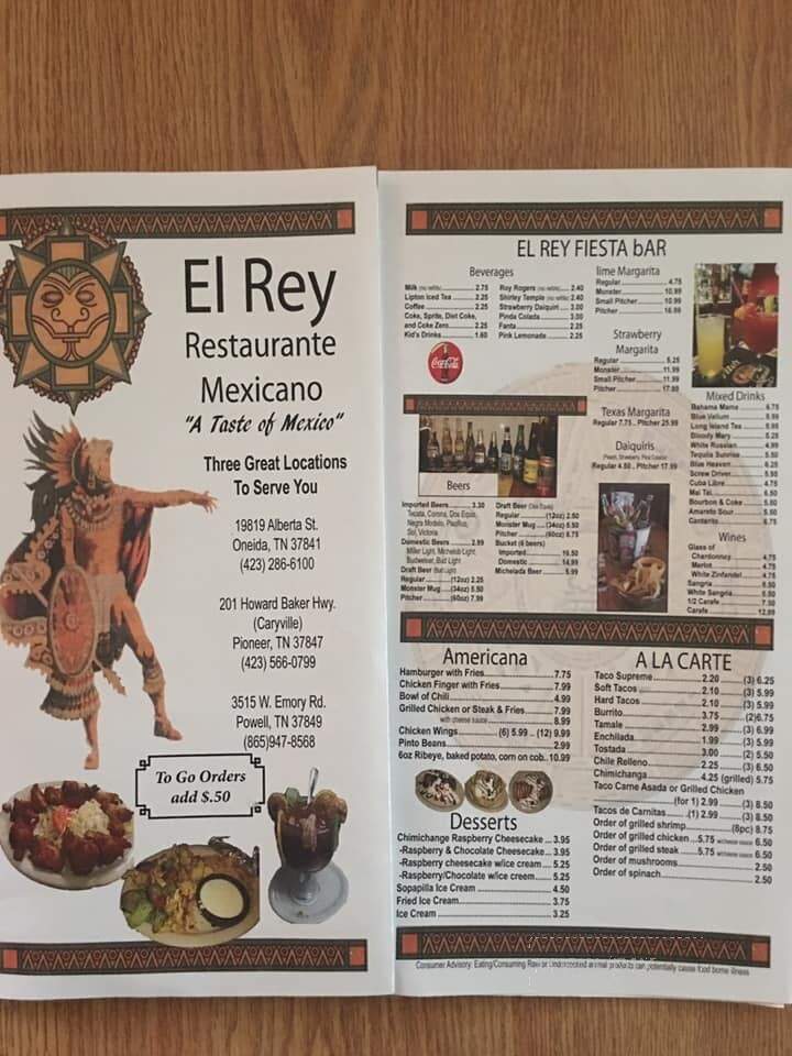 El Ray Azteca Mexican Restraunt Grill and Bar - Caryville, TN menu_pic