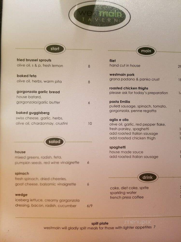 Westmain Tavern - Syracuse, IN menu_pic