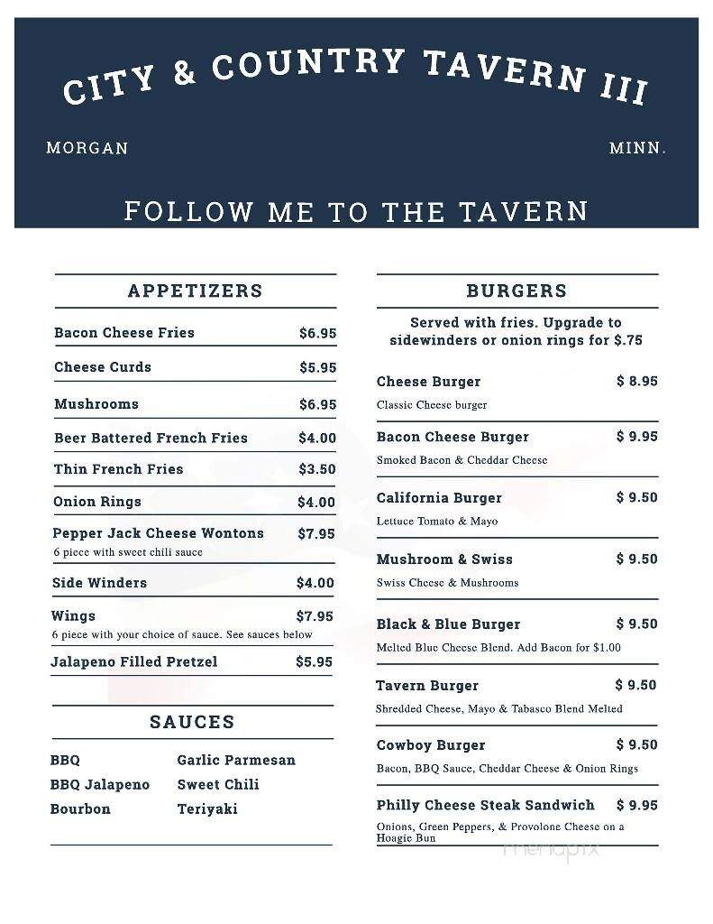 City & Country Tavern LLC - Morgan, MN menu_pic