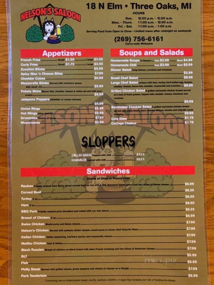 Nelson Saloon - Three Oaks, MI menu_pic