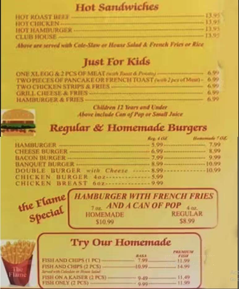 Flame Restaurant & Tavern - Toronto, ON menu_pic