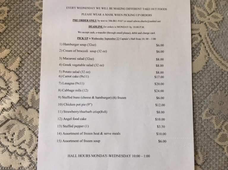 Captain's Table - Weyburn, SK menu_pic