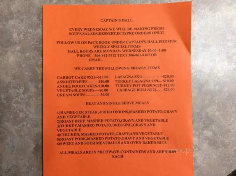 Captain's Table - Weyburn, SK menu_pic