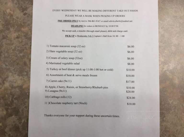 Captain's Table - Weyburn, SK menu_pic