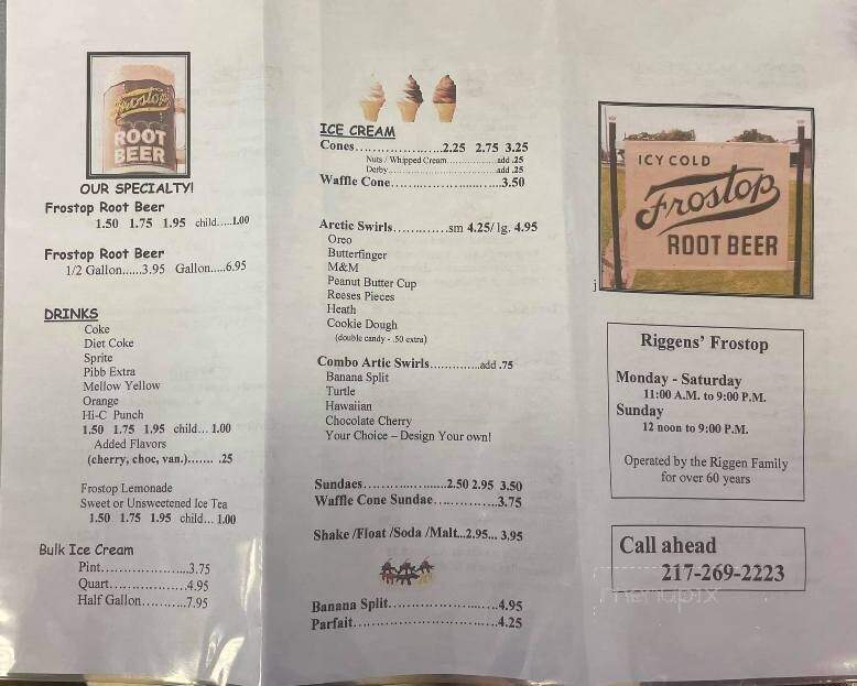 Riggen's Frostop - Chrisman, IL menu_pic