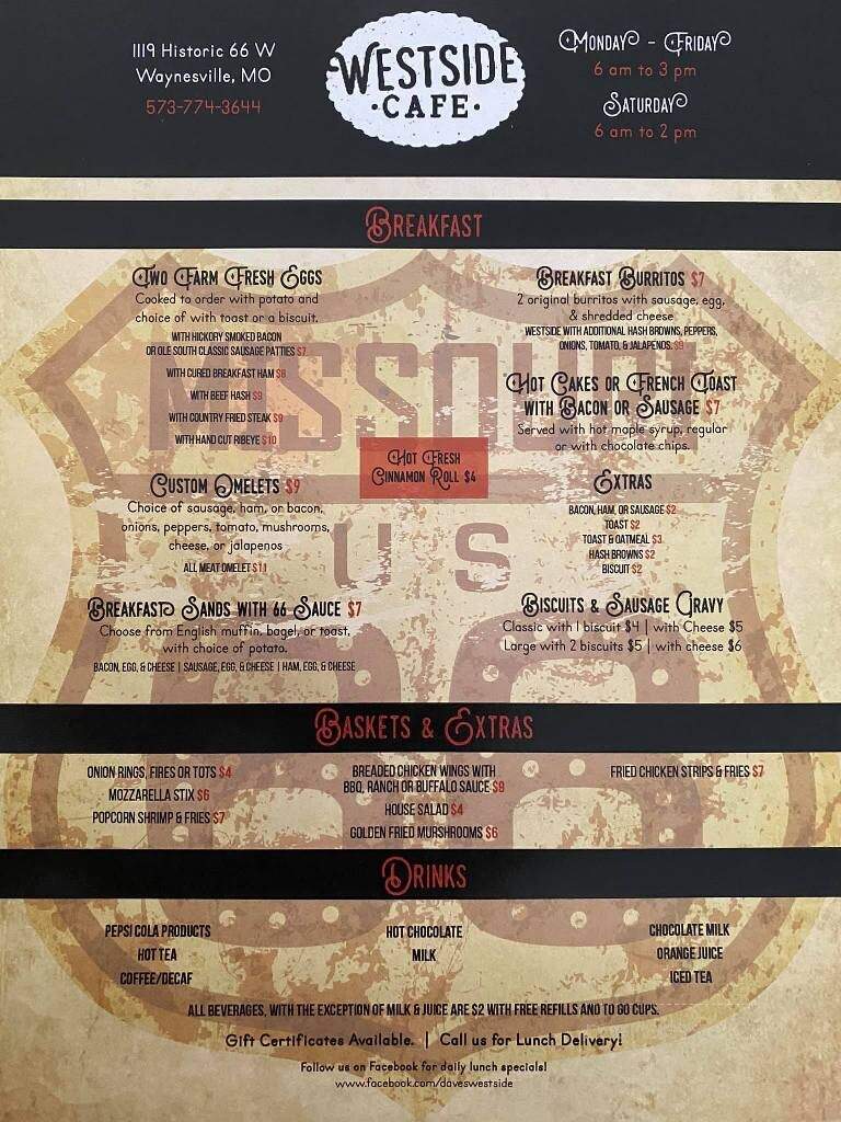 West Side Cafe - Waynesville, MO menu_pic