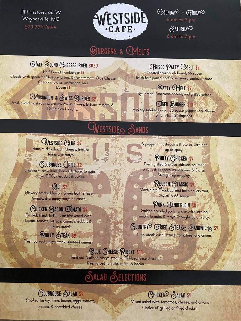 West Side Cafe - Waynesville, MO menu_pic