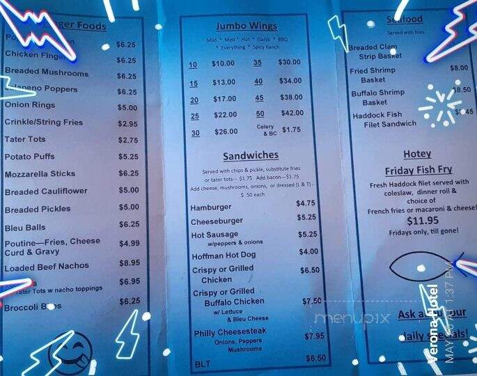 Verona Hotel Pizza - Verona, NY menu_pic