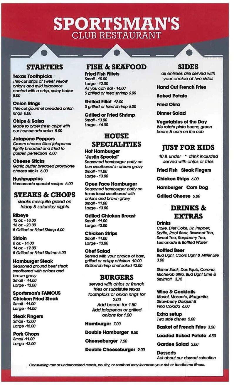 Sportmans Club - Colorado City, TX menu_pic