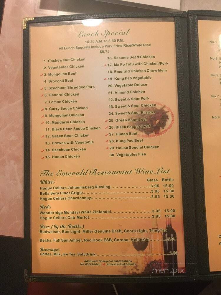 Emerald - Pullman, WA menu_pic