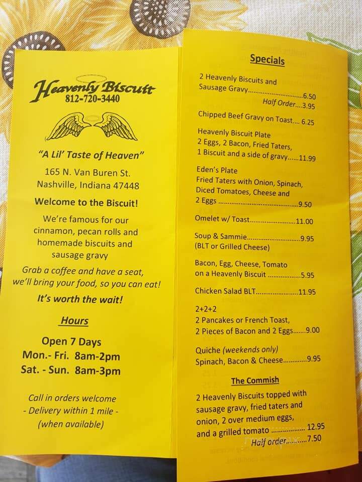 Heavenly Biscuit - Nashville, IN menu_pic