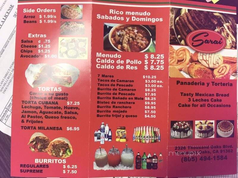 Sarai Bakery Panaderia - Thousand Oaks, CA menu_pic