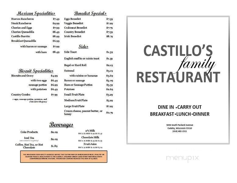 Castillos Restaurant - Cudahy, WI menu_pic