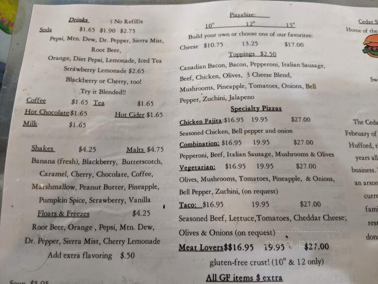 Cedar Shack Drive In - Sweet Home, OR menu_pic