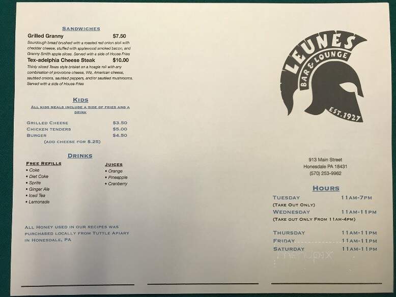 Leunes Tavern - Honesdale, PA menu_pic