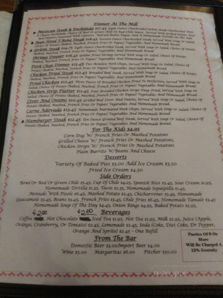 Dutchmill Bar - Antonito, CO menu_pic