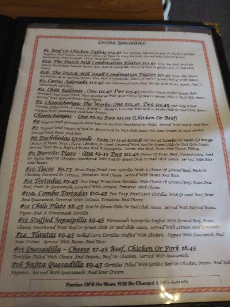 Dutchmill Bar - Antonito, CO menu_pic