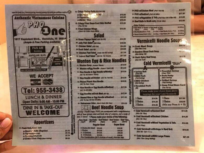 Pho 1 Vietnamese Restaurant - Honolulu, HI menu_pic