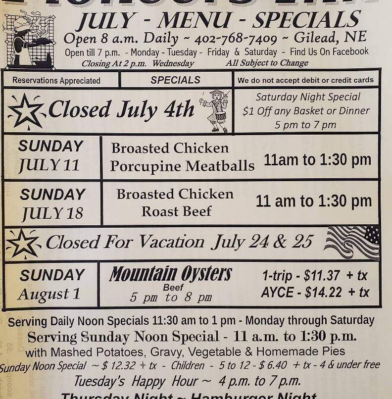 Pioneers Inn - Gilead, NE menu_pic