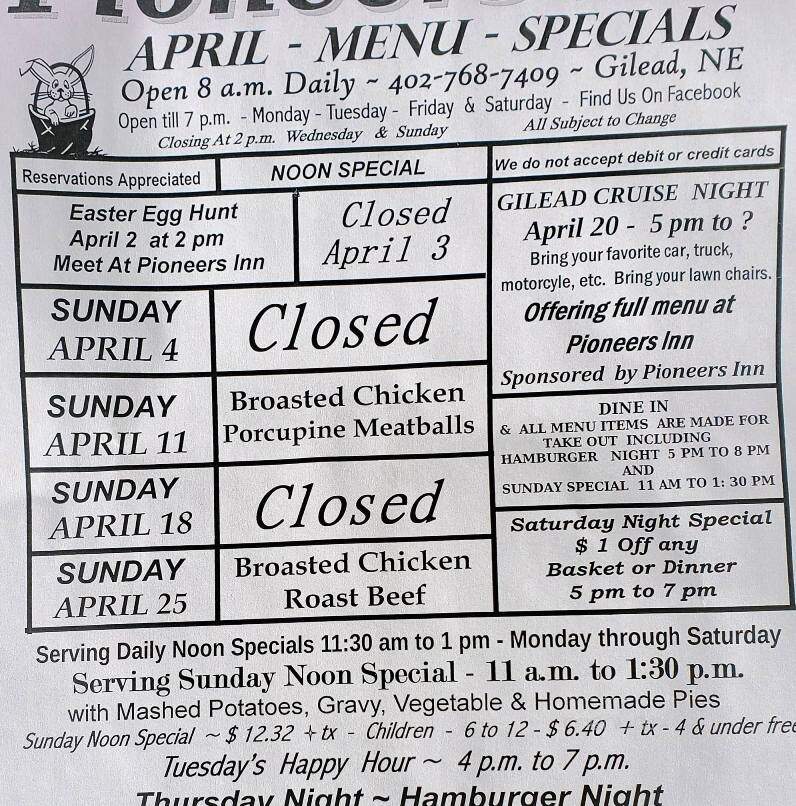 Pioneers Inn - Gilead, NE menu_pic