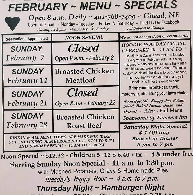 Pioneers Inn - Gilead, NE menu_pic