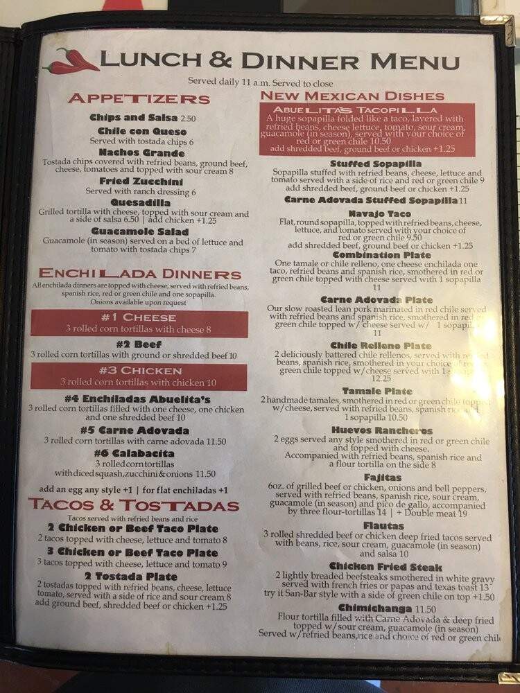 Abuelita's New Mexican Restaurant - Bernalillo, NM menu_pic