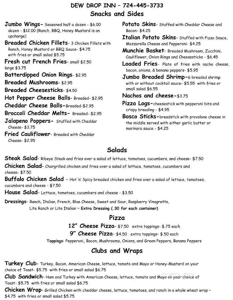 Dew Drop Inn - Chicora, PA menu_pic