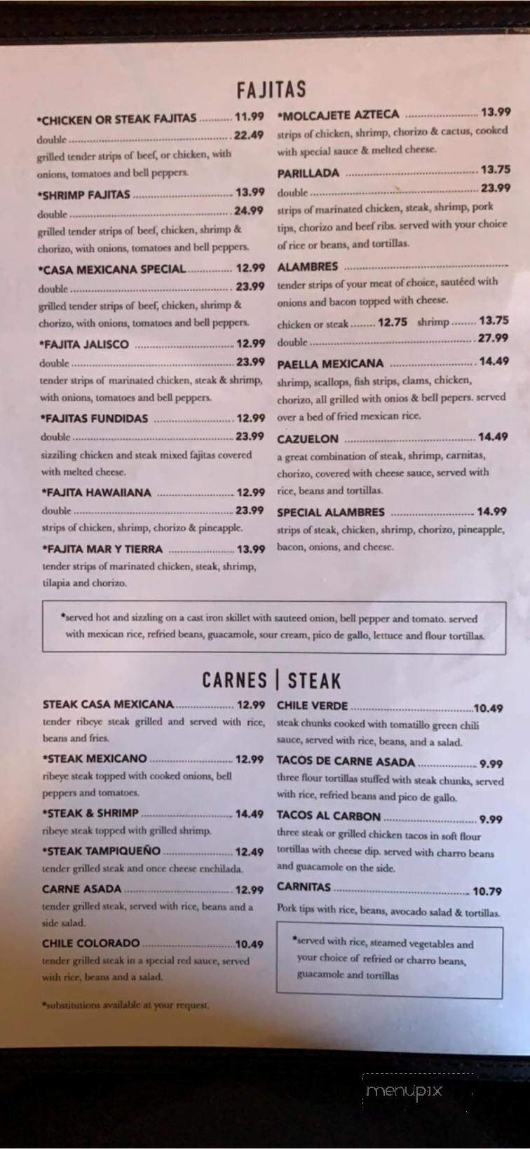 Casa Mexicana - Shelbyville, TN menu_pic