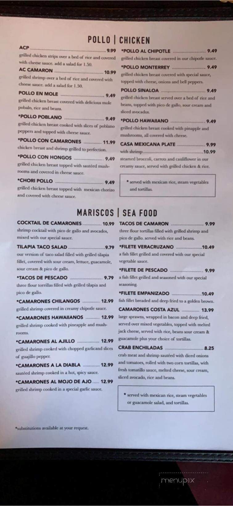 Casa Mexicana - Shelbyville, TN menu_pic