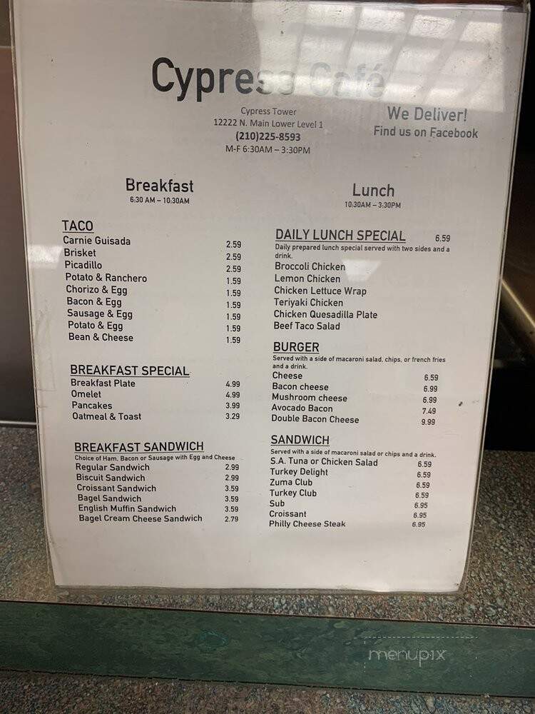 Cypress Cafe - San Antonio, TX menu_pic
