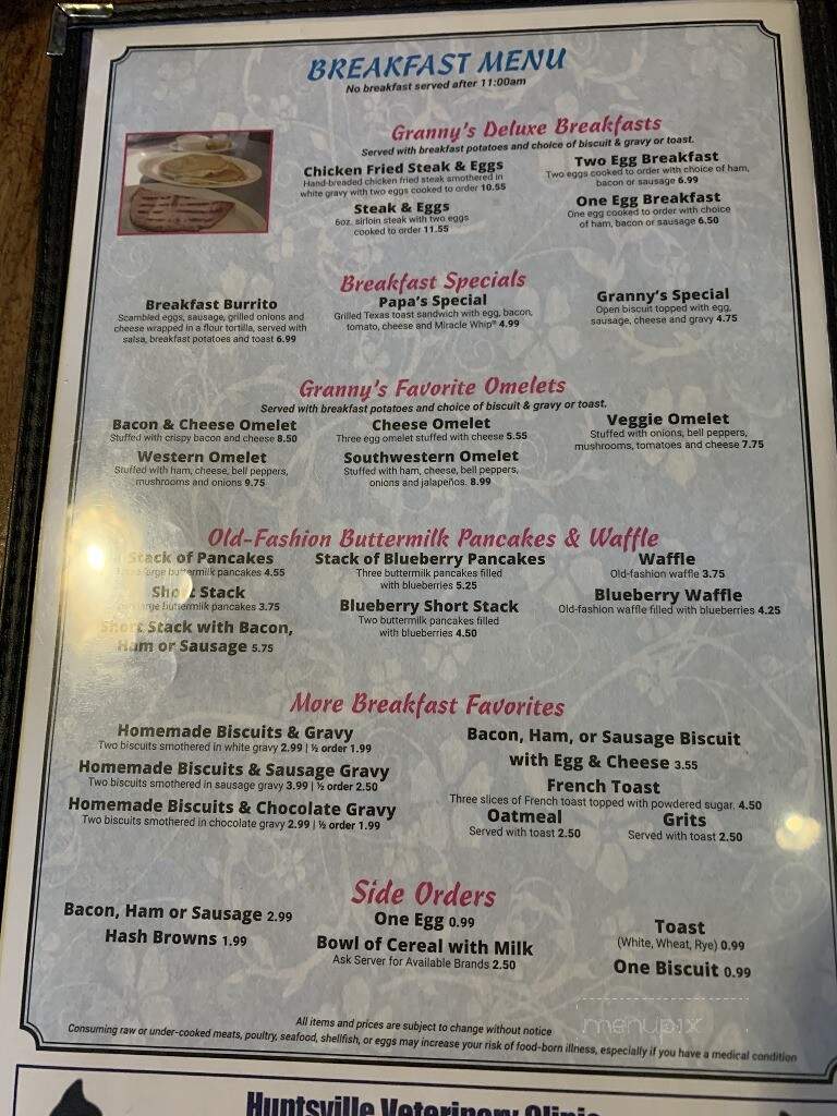 Grannys Kitchen - Huntsville, AR menu_pic