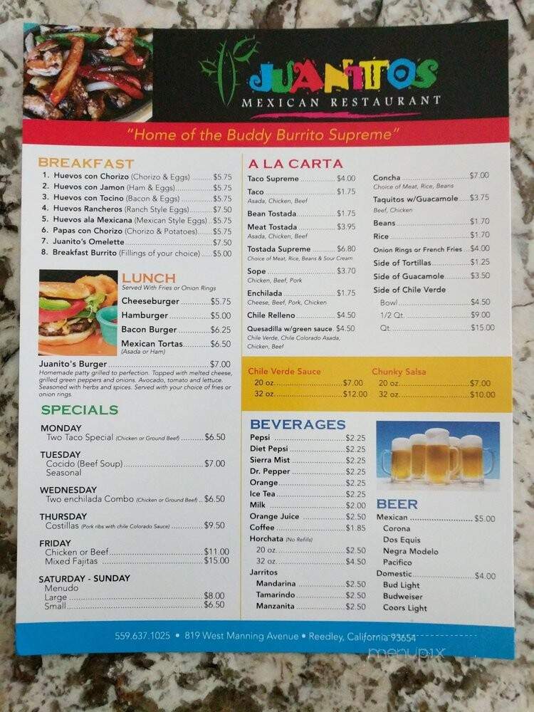 Juanito's Mexican Restaurant - Reedley, CA menu_pic