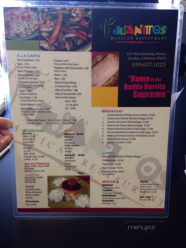Juanito's Mexican Restaurant - Reedley, CA menu_pic