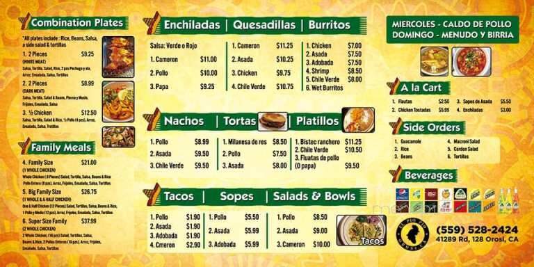 El Pio Pio Restaurant - Orosi, CA menu_pic