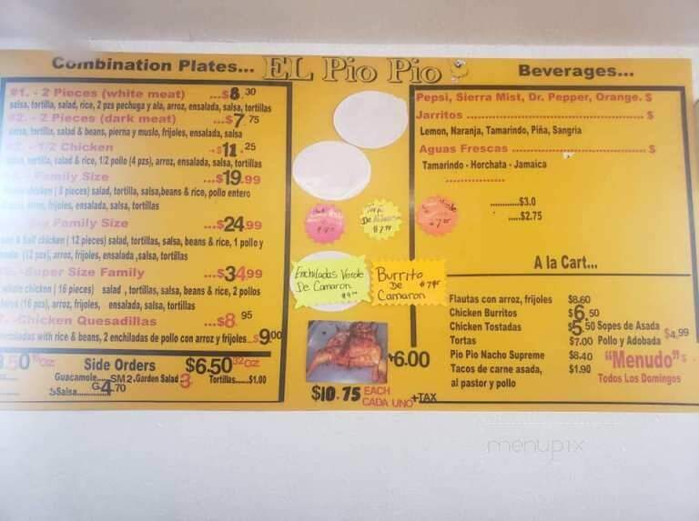 El Pio Pio Restaurant - Orosi, CA menu_pic