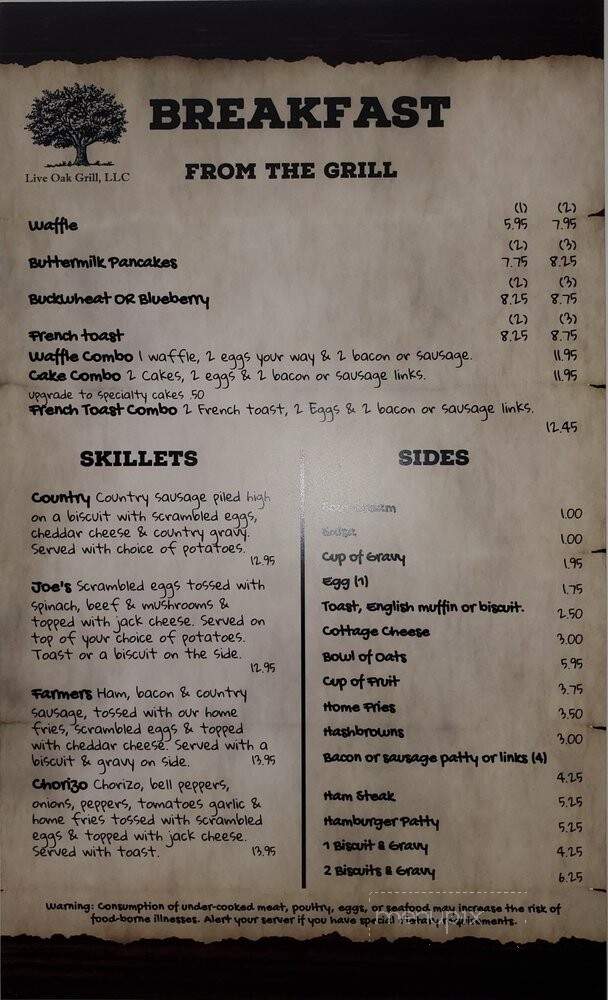 Live Oak Grill - Kelseyville, CA menu_pic