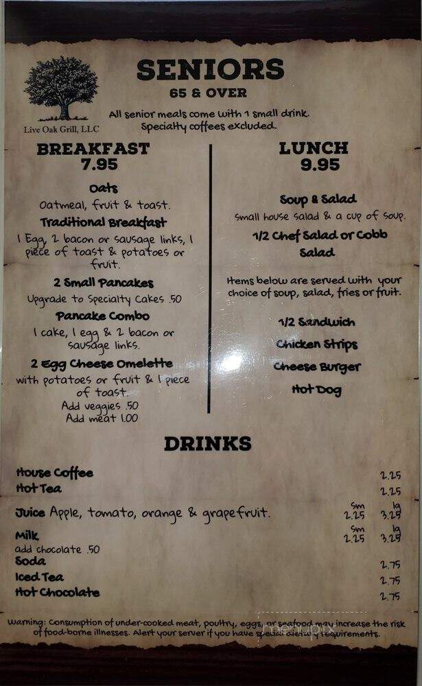 Live Oak Grill - Kelseyville, CA menu_pic