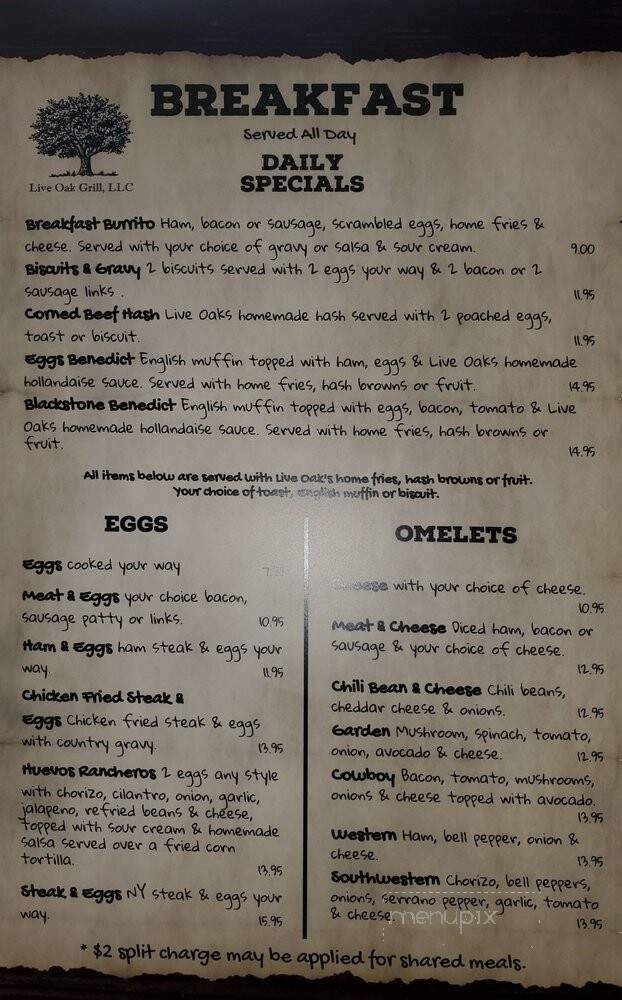 Live Oak Grill - Kelseyville, CA menu_pic
