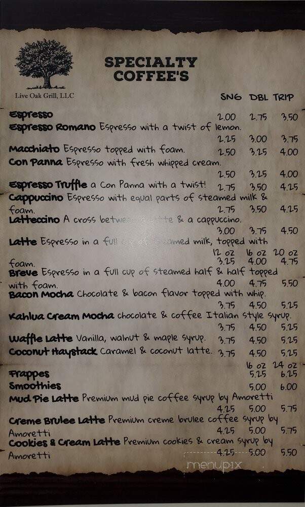 Live Oak Grill - Kelseyville, CA menu_pic